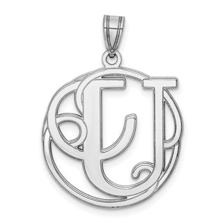 Sterling Silver Rhodium-plated Fancy Script Initial U Pendant