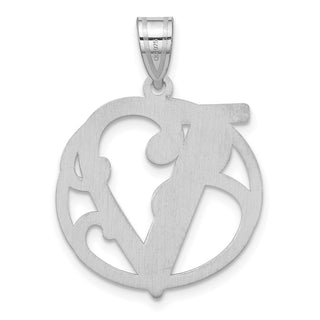 Sterling Silver Rhodium-plated Fancy Script Initial V Pendant
