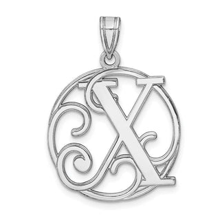 Sterling Silver Rhodium-plated Fancy Script Initial X Pendant