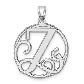 Sterling Silver Rhodium-plated Fancy Script Initial Z Pendant