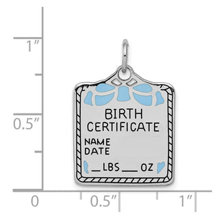 Sterling Silver Rhodium-plated Blue Birth Certificate Polished & Satin Charm