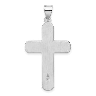 Rhodium-Plated 925 Sterling Silver Textured and Polished Cross Pendant QC9032