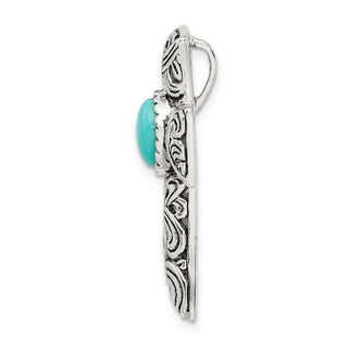 925 Sterling Silver Antiqued Simulated Turquoise Cabochon Slide Pendant