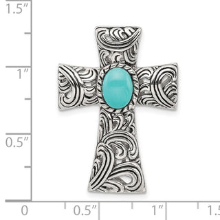 925 Sterling Silver Antiqued Simulated Turquoise Cabochon Slide Pendant