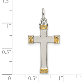 925 Sterling Silver with Gold-Plated Polished Cross Pendant QC9047