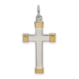 925 Sterling Silver with Gold-Plated Polished Cross Pendant QC9047