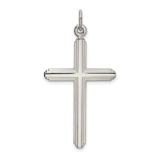 925 Sterling Silver Polished Grooved Cross Pendant