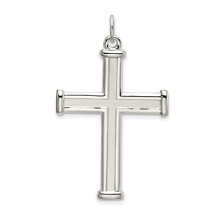 925 Sterling Silver Polished and Satin Cross Pendant QC9065