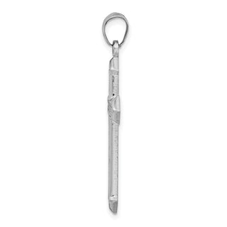 Rhodium-Plated 925 Sterling Silver Textured and Polished Cross Pendant QC9072