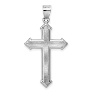 Rhodium-Plated 925 Sterling Silver Textured and Polished Cross Pendant QC9072