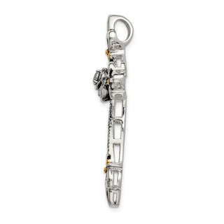Gold-Plated 925 Sterling Silver Cubic Zirconia Antiqued Cross Slide Pendant