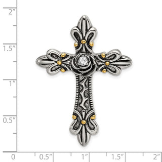 Gold-Plated 925 Sterling Silver Cubic Zirconia Antiqued Cross Slide Pendant