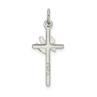 925 Sterling Silver Polished and Satin Dove Cross Pendant