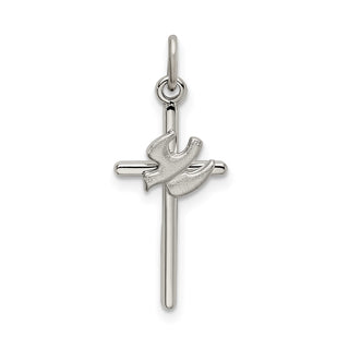 925 Sterling Silver Polished and Satin Dove Cross Pendant