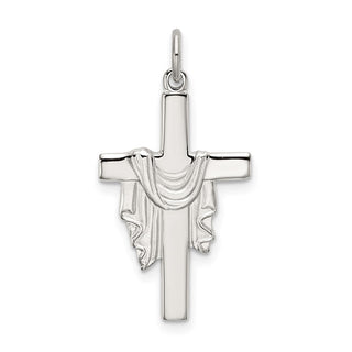 925 Sterling Silver Polished and Satin Draped Cross Pendant