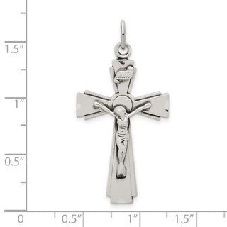 925 Sterling Silver Satin and Diamond-Cut Inri Crucifix Pendant
