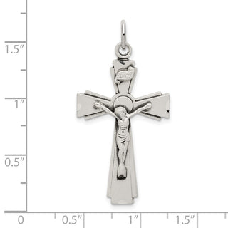 925 Sterling Silver Satin and Diamond-Cut Inri Crucifix Pendant