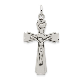 925 Sterling Silver Satin and Diamond-Cut Inri Crucifix Pendant