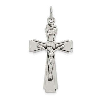 925 Sterling Silver Satin and Diamond-Cut Inri Crucifix Pendant