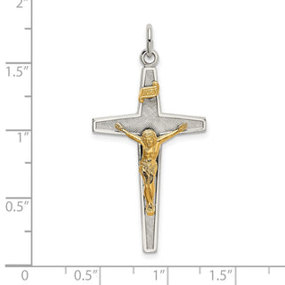 925 Sterling Silver with Gold-Plated Polished and Textured Inri Crucifix Pendant