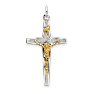 925 Sterling Silver with Gold-Plated Polished and Textured Inri Crucifix Pendant