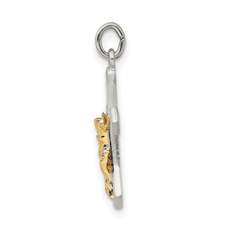 925 Sterling Silver w Gold-Plated Polished Satin & Diamond-Cut Crucifix Pendant