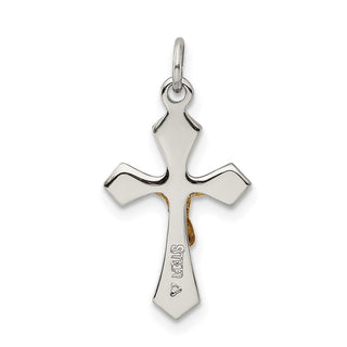925 Sterling Silver w Gold-Plated Polished Satin & Diamond-Cut Crucifix Pendant