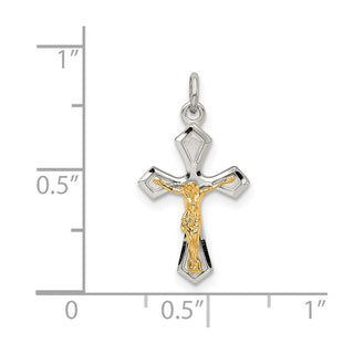 925 Sterling Silver w Gold-Plated Polished Satin & Diamond-Cut Crucifix Pendant