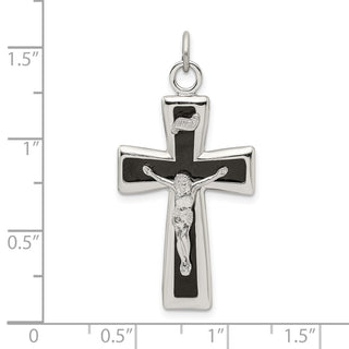 925 Sterling Silver Black Epoxy Inri Crucifix Pendant