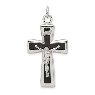 925 Sterling Silver Black Epoxy Inri Crucifix Pendant