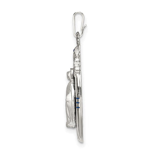 925 Sterling Silver Epoxy and Synthetic Crystal Miraculous Medal Pendant