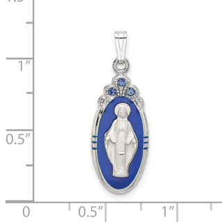 925 Sterling Silver Epoxy and Synthetic Crystal Miraculous Medal Pendant