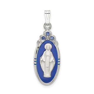 925 Sterling Silver Epoxy and Synthetic Crystal Miraculous Medal Pendant