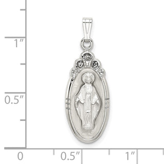 Sterling Silver White Epoxy & Crystal Miraculous Medal Pendant