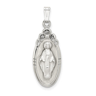 Sterling Silver White Epoxy & Crystal Miraculous Medal Pendant