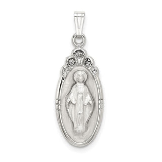 Sterling Silver White Epoxy & Crystal Miraculous Medal Pendant