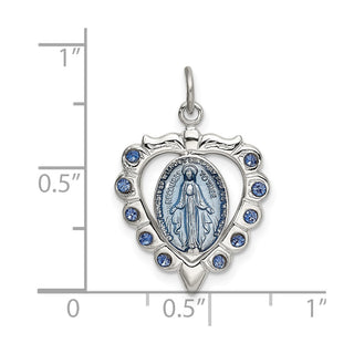 Sterling Silver Epoxy & Crystal Miraculous Medal Heart Pendant