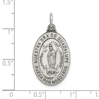 925 Sterling Satin Antiqued Spanish Lady Of Guadalupe Medal Pendant QC9118