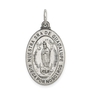 925 Sterling Satin Antiqued Spanish Lady Of Guadalupe Medal Pendant QC9118