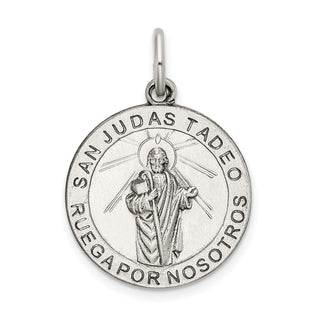 925 Sterling Silver Satin Antiqued Spanish St. Jude Thaddeus Medal Pendant