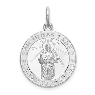 Rhodium-Plated 925 Sterling Silver Spanish St. Jude Thaddeus Medal Pendant