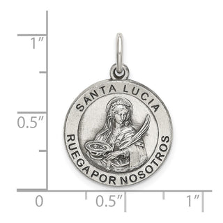 925 Sterling Silver Satin Antiqued Spanish St. Lucy Medal Pendant