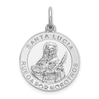 Rhodium-Plated 925 Sterling Silver Spanish St. Lucy Medal Pendant