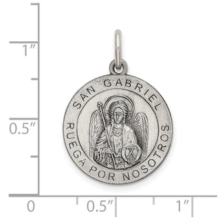 925 Sterling Silver Satin Antiqued Spanish St. Gabriel Medal Pendant
