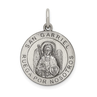925 Sterling Silver Satin Antiqued Spanish St. Gabriel Medal Pendant