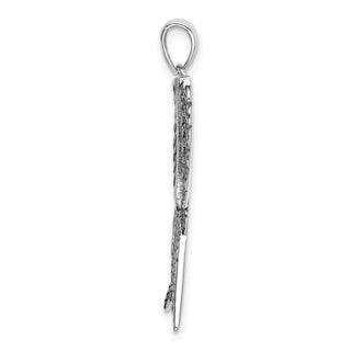 Rhodium-Plated 925 Sterling Silver Antiqued Angel Wing Pendant