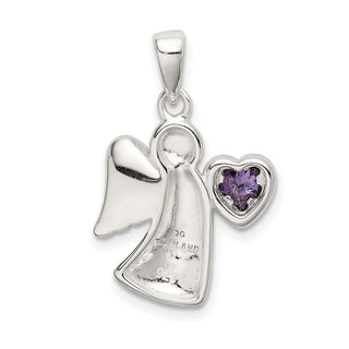 925 Sterling Silver Angel with Purple Cubic Zirconia Heart Pendant