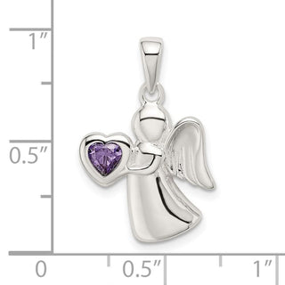 925 Sterling Silver Angel with Purple Cubic Zirconia Heart Pendant