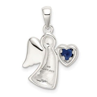 925 Sterling Silver Angel with Dark Blue Cubic Zirconia Heart Pendant
