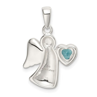 925 Sterling Silver Angel with Light Blue Cubic Zirconia Heart Pendant